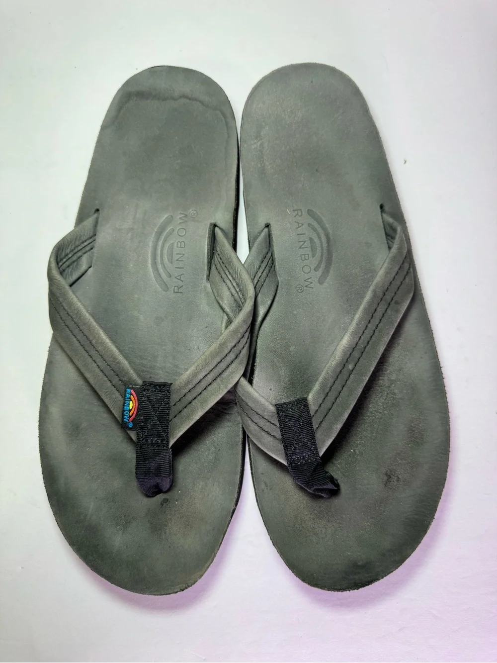 Men’s Rainbow Sandals Double Layer Leather Flip Flops Size XL